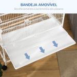 Gaiola para Pássaros com Rodas Bandeja Amovível 4 Portas Comedouros e Prateleira de Armazenamento 78x52x132cm Branco