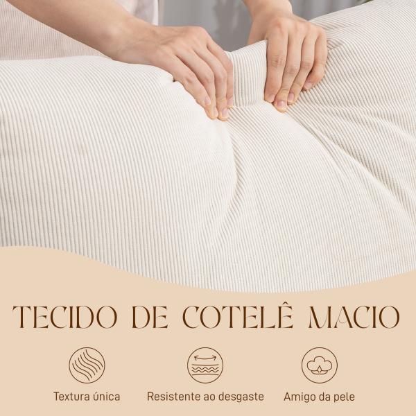 Poltrona Baloiço com Encosto Ajustável de Veludo Cotelê Nórdica Pés de Madeira Braços Almofada Lombar 70x89x97,5 cm Creme