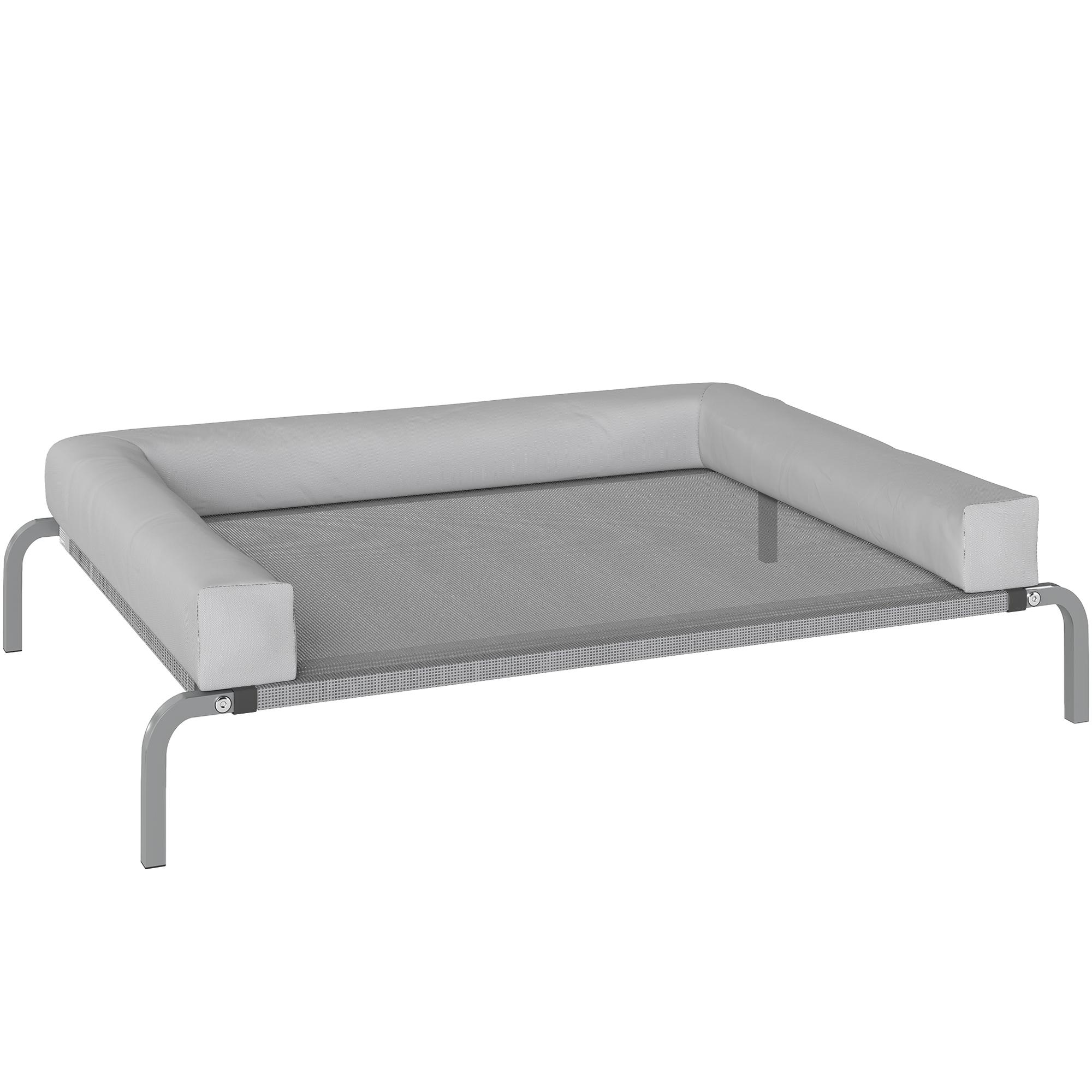 Cama Elevada para Cães com Latertais Amovíveis Cama Elevada para Cães Médios Portátil com Malha Respirável 130x90x30 cm Cinza Claro