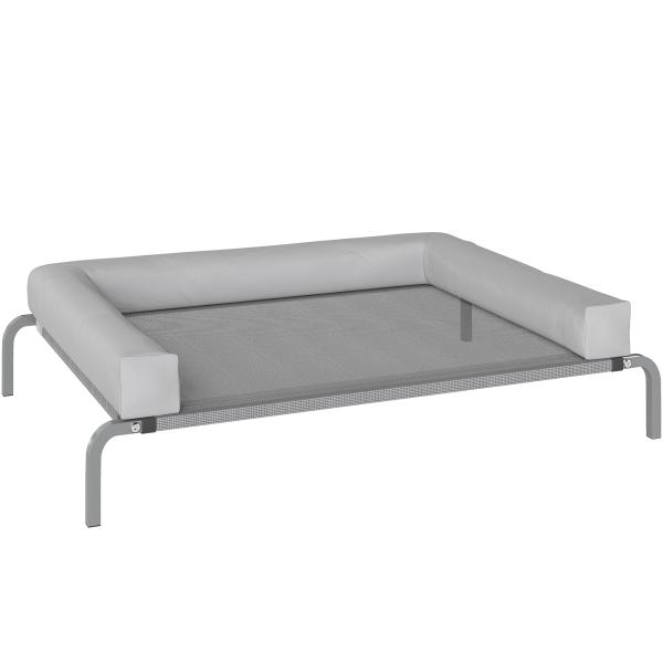 Cama Elevada para Cães com Latertais Amovíveis Cama Elevada para Cães Médios Portátil com Malha Respirável 130x90x30 cm Cinza Claro