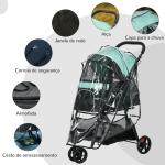 Carrinho para Cães Dobrável para Cães Pequenos com Cesta de Armazenamento Janela de Malha Capa para Chuva 80,5x51,5x100 cm Verde