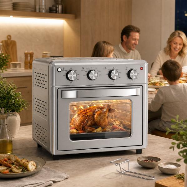 Forno Elétrico de Bancada 30 L 1600 W com Air Fryer, 7 Funções e Temporizador, 43x39x39 cm, Prateado