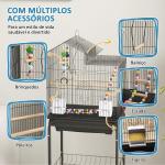 Gaiola para Passáros Gaiola de Metal com Portas 4 Comedouros 3 Poleiros Baloiço Escadas e Bandeja Removível 46x36x120 cm Preto