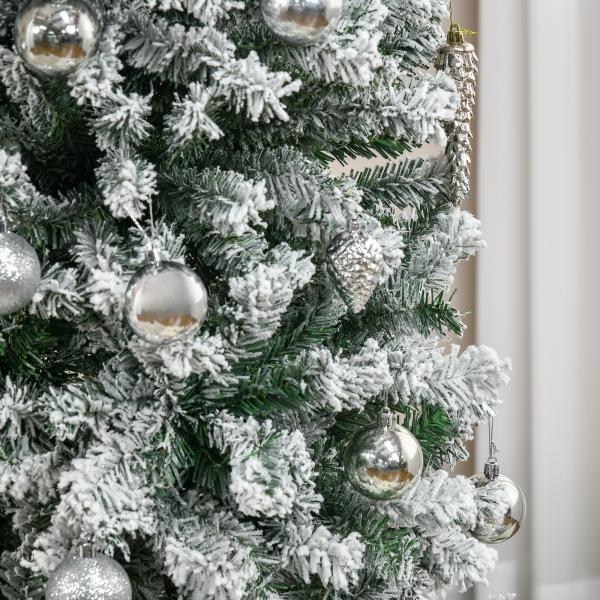 Árvore de Natal Estreita 270 cm com Efeito Neve, 1014 Ramos e Suporte Metálico, Verde e Branco