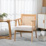Cadeira de Sala de Estar com Encosto em Vime e Estrutura de Madeira de Borracha 63x69x78 cm Madeira e Bege