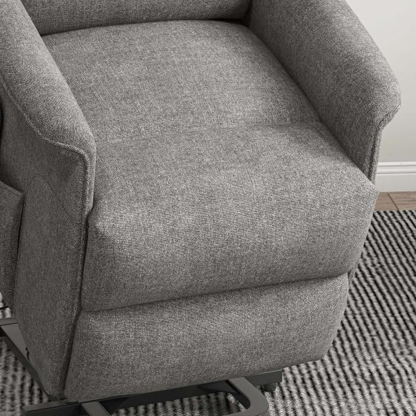 Poltrona Relax Reclinável Elétrica Poltrona Levanta Pessoas com Controlo Remoto e Bolso Lateral 66x90x96 cm Cinza