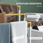 Toalheiro de Pé de 3 Níveis em Forma de Escada com 3 Barras de Bambu e Estrutura de Aço 45x22,5x86 cm Branco e Madeira