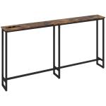Mesa de Consola Estreita Consola com Estação de Carga Estrutura de Aço Estilo Industrial para 160x20x80 cm Marrom Rústico