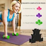 Conjunto de Halteres Hexagonais 2x1 kg 2x2 kg 2x3 kg com Suporte de Armazenamento para Treino em Casa Multicolor