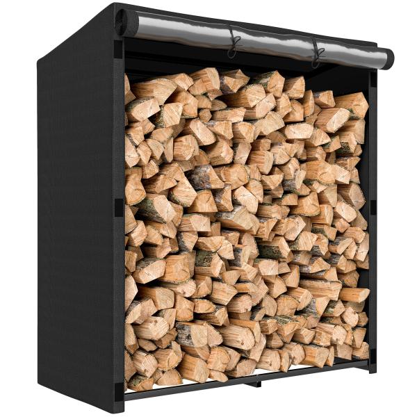 Suporte Metálico para Lenha 140x70x154 cm com Capa Impermeável 600D Oxford Estrutura de Aço Preto