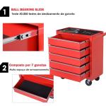 Carrinho de Ferramentas com 5 Gavetas Rodas Trava Armário de Armazenamento para Oficina de Garagem e Chapa de Aço 69x33x75 cm Vermelho