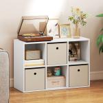 Estante Cubo Estante de Armazenamento Horizontal ou Vertical com 6 Compartimentos e 3 Gavetas de Tecido 53,7x30x79,8 cm Branco e Bege