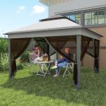 Tenda Dobrável 3,26x3,26x2,72 m com Altura Ajustável 4 Painéis de Malha Proteção UV30+ e Bolsa de Transporte Cinza