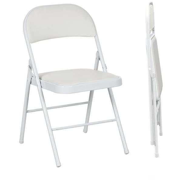 Conjunto de 2 Cadeiras Dobráveis com Encosto e Estrutura de Aço para Sala de Estar escritório Estúdio 45x46x78 cm Branco