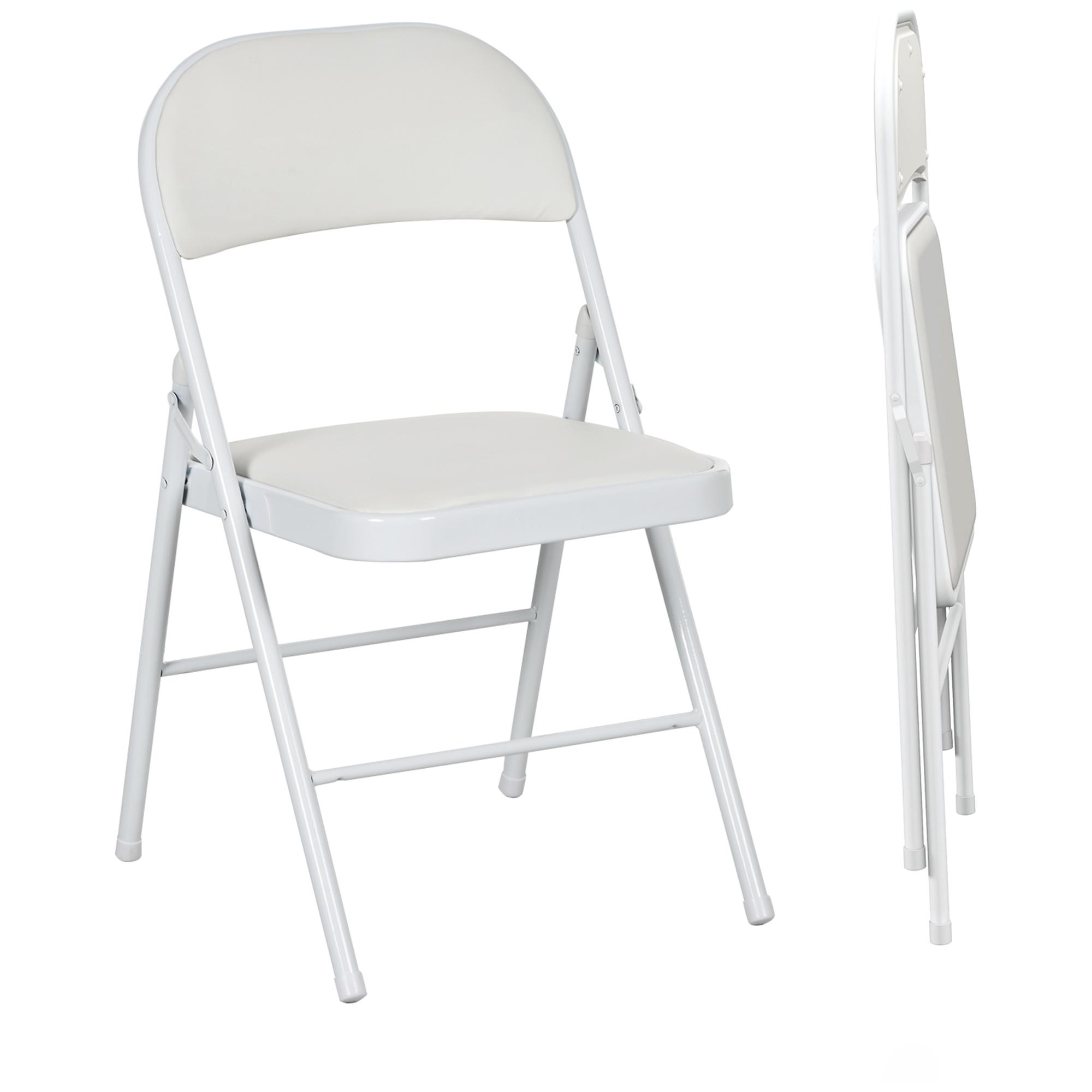 Conjunto de 2 Cadeiras Dobráveis com Encosto e Estrutura de Aço para Sala de Estar escritório Estúdio 45x46x78 cm Branco