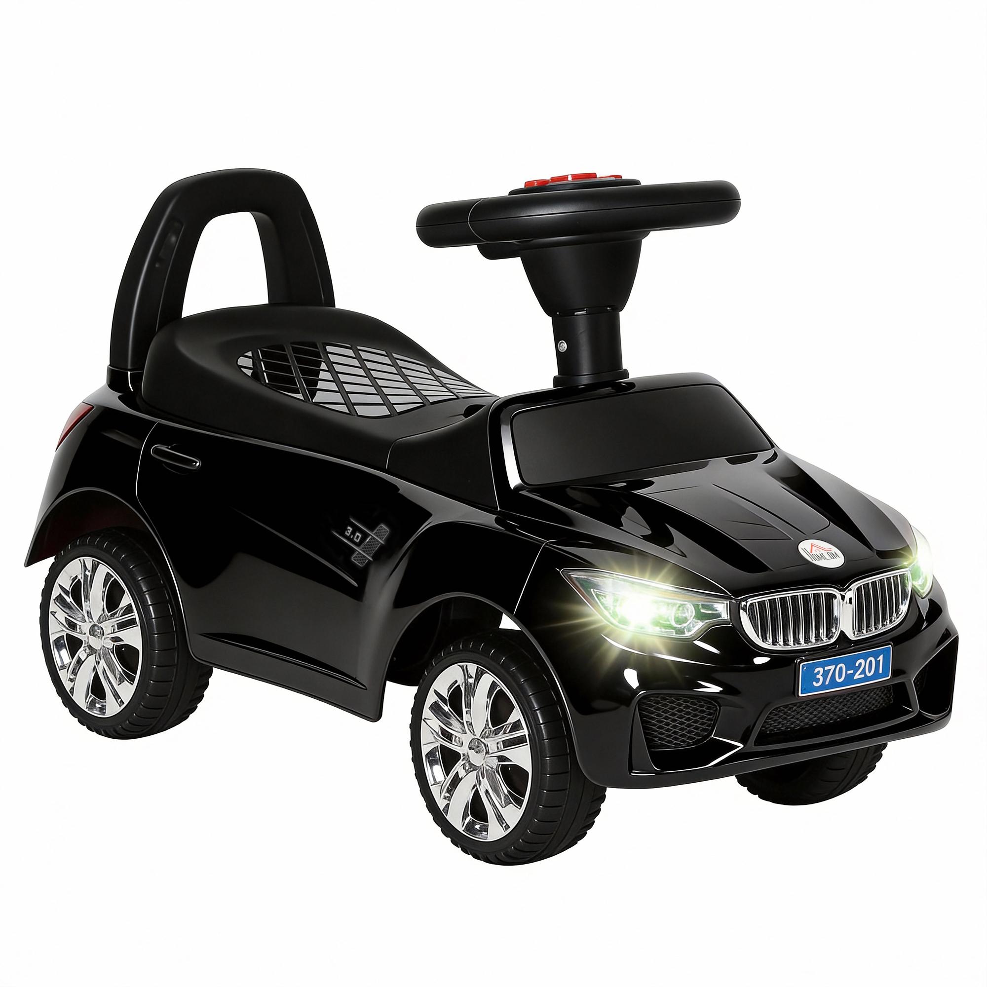 Carro Andador para Crianças com Faróis Música Buzina Volante Compartimento de Armazenamento 63,5x28x36 cm Preto