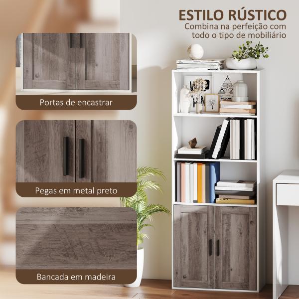 Estante para Livros Estreita Estante com Armário com Prateleira Ajustável 60x30x149,5 cm Branco e Castanho