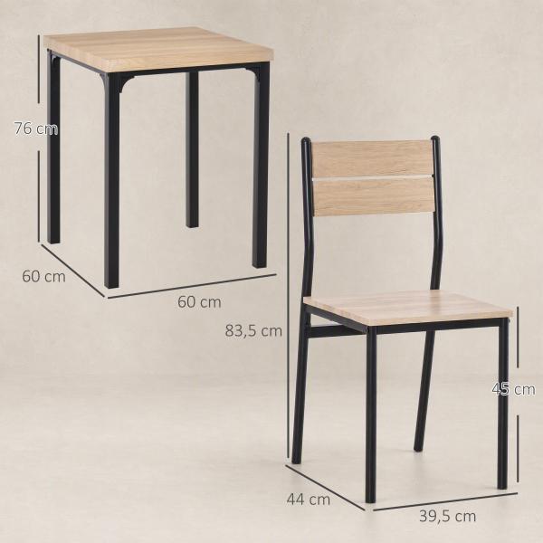 Conjunto de Mesa e 2 Cadeiras de Jantar, 3 Peças, para 2 Pessoas, 120 kg, Madeira Natural
