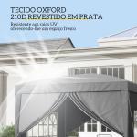 Tenda de Jardim com Paredes Laterais Amovíveis Janelas Porta com Fecho de Correr e Bolsa de Transporte 295x295x196 - 258 cm Cinzento