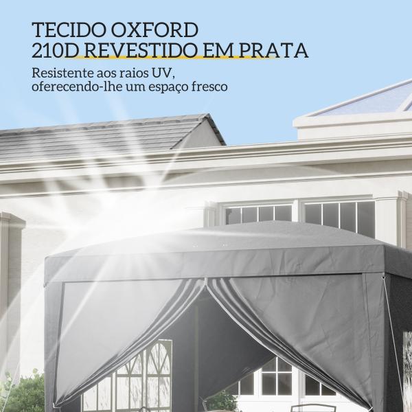 Tenda de Jardim com Paredes Laterais Amovíveis Janelas Porta com Fecho de Correr e Bolsa de Transporte 295x295x196 - 258 cm Cinzento