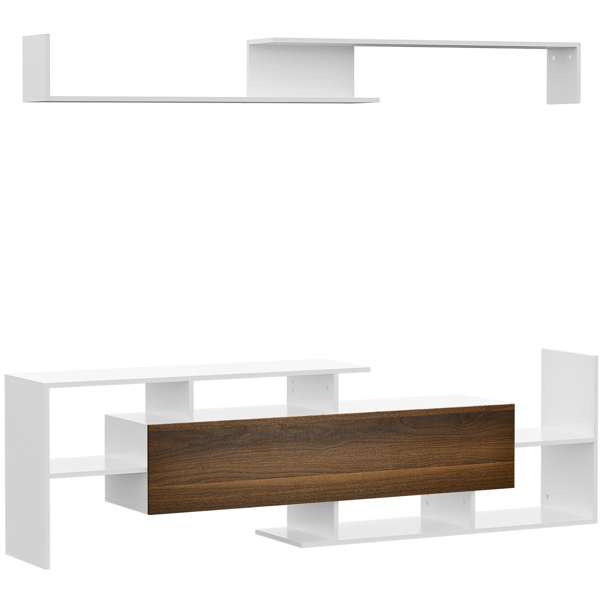 Móvel de TV Moderno Móvel para Televisores 153,6x25x42 cm e Prateleira de Parede 150x14,5x16,3 cm Branco e Marrom