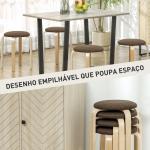 Conjunto de 4 Bancos Empilháveis Redondos Bancos Baixos de Cozinha com Assento Acolchoado Ø40x45 cm Marrom e Madeira