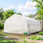 Estufa Tipo Túnel 395x300x200 cm com Porta de Malha e 8 Janelas Estufa de Jardim com Cobertura de PE Branco