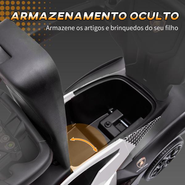2 em 1 Carro Andador para Crianças 12 - 36 Meses Lamborghini Essenza SCV2 Carro Andador com Buzina Guiador e Grade de Segurança Removível 86,5x40x89,5cm Branco e Preto