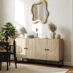 Aparador de Sala com 4 Portas com Design Chevron Prateleiras Ajustáveis Pés de Aço 140,5x40x81,5 cm Carvalho
