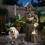 Fonte de Jardim 2 em 1 com Casa para Pássaros Fonte de Água com Luzes LED Bomba Fonte Decorativa com Troncos de Árvore Multicor
