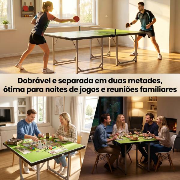 Mesa de Ping Pong Dobrável Mesa de Ping Pong Profissional com Rede e Estrutura de Aço 182x91x76 cm Verde