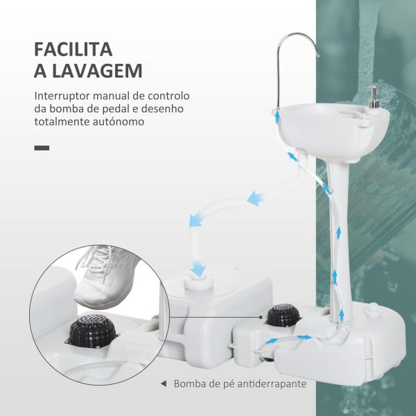 Lavatório Portátil para Campismo com Depósito de Recuperação de Água e Dispensador de Sabão 83x50x103 cm Cinza Claro