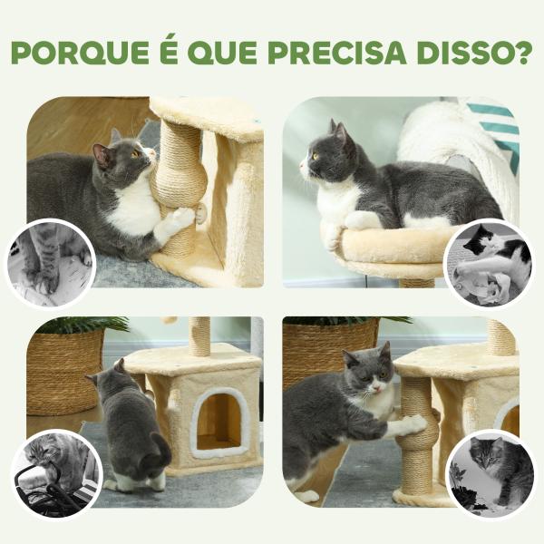Arranhador para Gatos com Cama Caverna Plataforma Bola Suspensa e Poste de Juta 42x30x66 cm Marrom e Bege