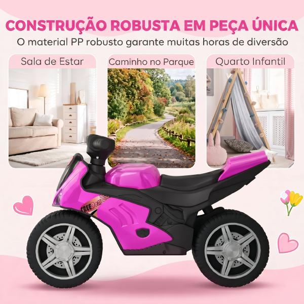 Mota de Equilíbrio Infantil sem Pedais com Música e Rodas Extra Largas para Crianças dos 18 – 36 Meses Rosa