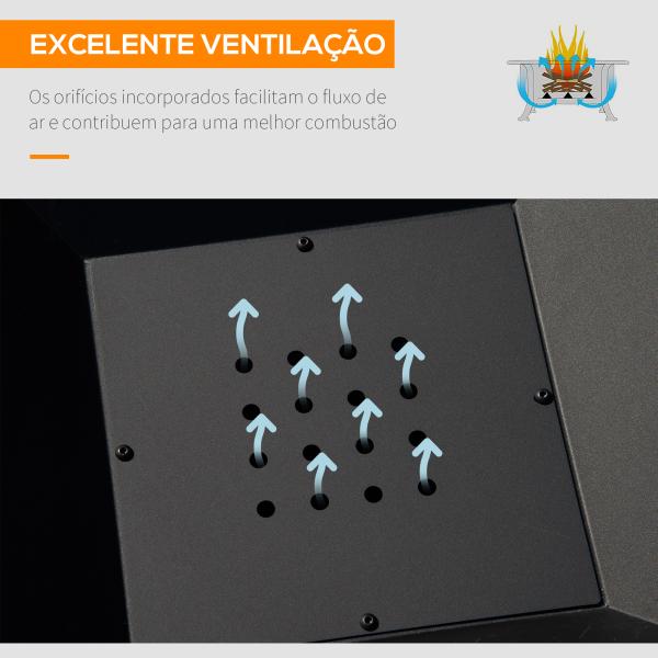 Braseiro Exterior de Aço Multifuncional com Tampa Protetora e Atiçador para Churrascos Fogueiras 45x45x34 cm Preto