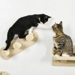 Prateleiras de Parede para Gatos 4 Peças com Rede Plataforma Semicircular Plataformas de Salto e Poste de Sisal Bege