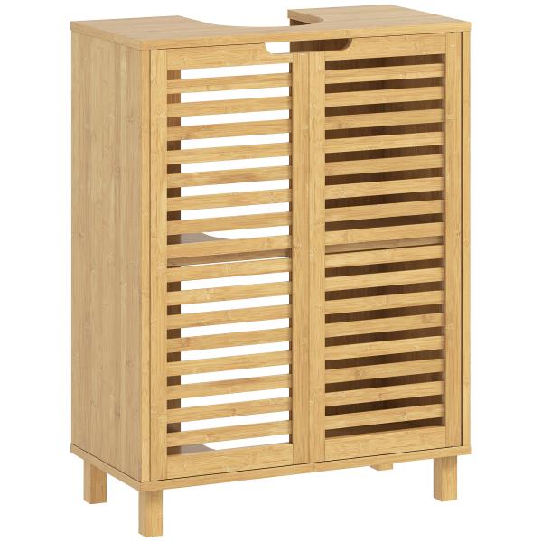 Móvel para Lavatório Pousar de Bambu com Prateleira Ajustável para Lavatórios com ou sem Pedestal 60x30x80 cm Madeira
