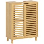 Móvel para Lavatório Pousar de Bambu com Prateleira Ajustável para Lavatórios com ou sem Pedestal 60x30x80 cm Madeira