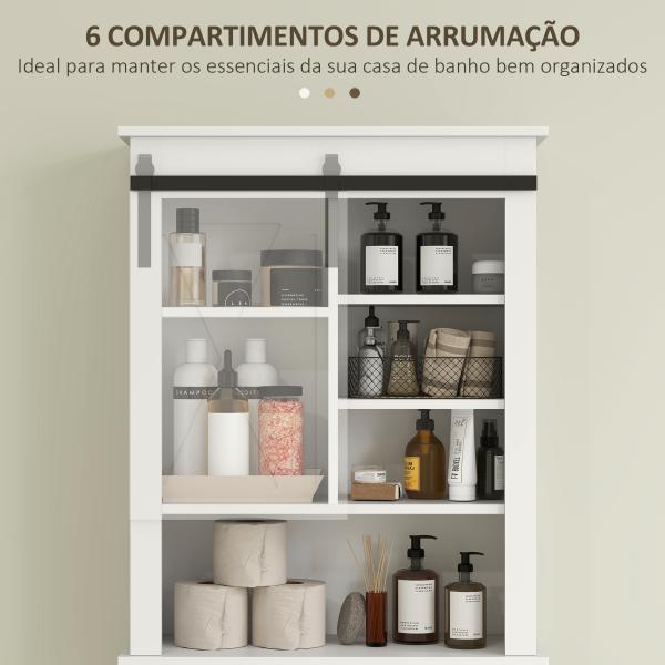 Móvel sobre Sanita com Porta de Correr Estilo Celeiro e 6 Compartimentos Móvel Casa de Banho Rústico 67x25x172 cm Branco
