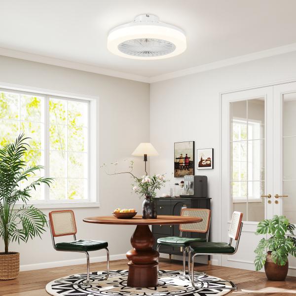 Ventoinha de Teto com Luz LED 40 W Motor DC Revertível Controlo Remoto 6 Velocidades Temporizador Ø46x16 cm Branco
