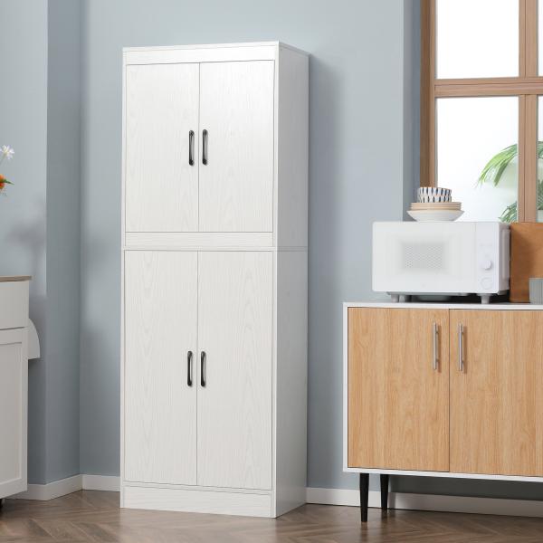 Armário de Cozinha Móvel Auxiliar de Cozinha com 4 Portas e 5 Prateleiras Estilo Moderno Anti - Tombo 60x36x168cm Branco