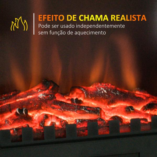 Lareira Elétrica Portátil 1000/2000W com Efeito de Chama Realista e Proteção Contra Superaquecimento 41,5x28x54 Preto