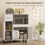 Móvel Auxiliar de Cozinha com Rodas para Microondas com Bandeja Deslizante Gaveta 3 Portas Prateleira Ajustável 80x40x88,7 cm Branco