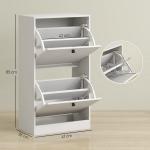 Sapateira Estreita Móvel Sapateira com 2 Gavetas Abatíveis e Prateleiras Ajustáveis para 8 Pares de Sapatos 47x26x85 cm Branco