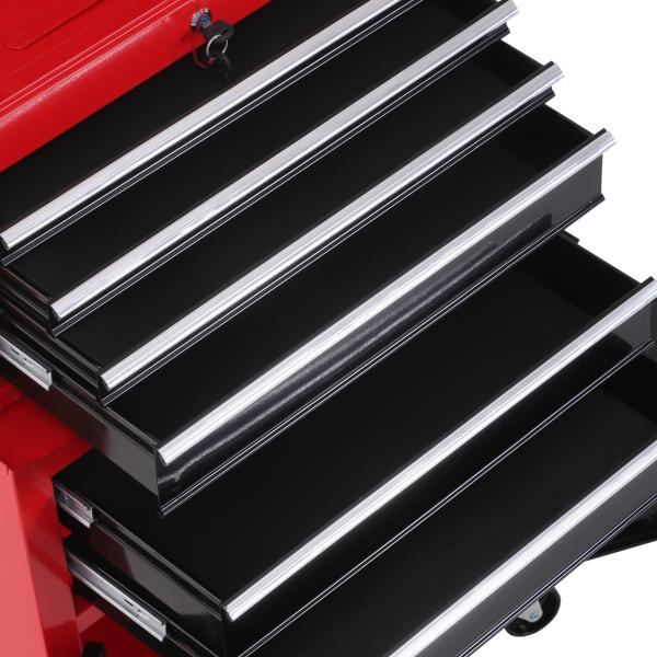 Carrinho de Ferramentas com Baú Superior 6 Gavetas Armário Fechadura e 4 Ganchos para Garagem 61,6x33x108 cm Vermelho