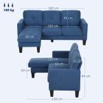 Sofá Chaise Longue Sofá em Forma de L Estofado em Poliéster Sofá de Canto Reversível 186x130x84 cm Azul Escuro