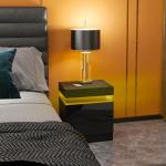 Mesa de Cabeceira com Luz LED Painel de Alto Brilho 2 Gavetas e Controlo Remoto para Dormitório 45x35x52 cm Preto