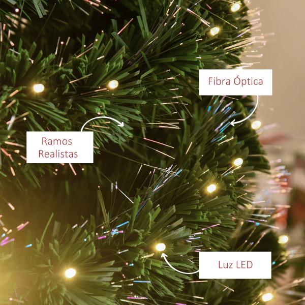 Árvore de Natal 180 cm Árvore de Natal Artificial com Luzes LED Fibra Óptica 230 Ramos de PVC e Suporte Metálico Ø82x180 cm Verde