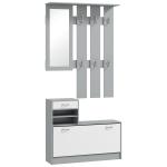 Móvel Cabide de Entrada de 3 Peças Armário de Entrada com Cabide Espelho Sapateira e Gaveta 90x10x102 cm Branco e Cinza