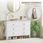 Cómoda de 6 Gavetas Cómoda para Dormitório com Puxadores de PU 120x40x78 cm Branco